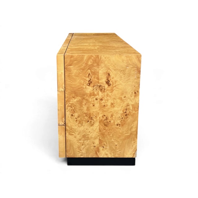 1970s Vintage 1970s Hollywood Regency Burl Wood Eight-Drawer Dresser With Black Base For Sale - Image 5 of 13