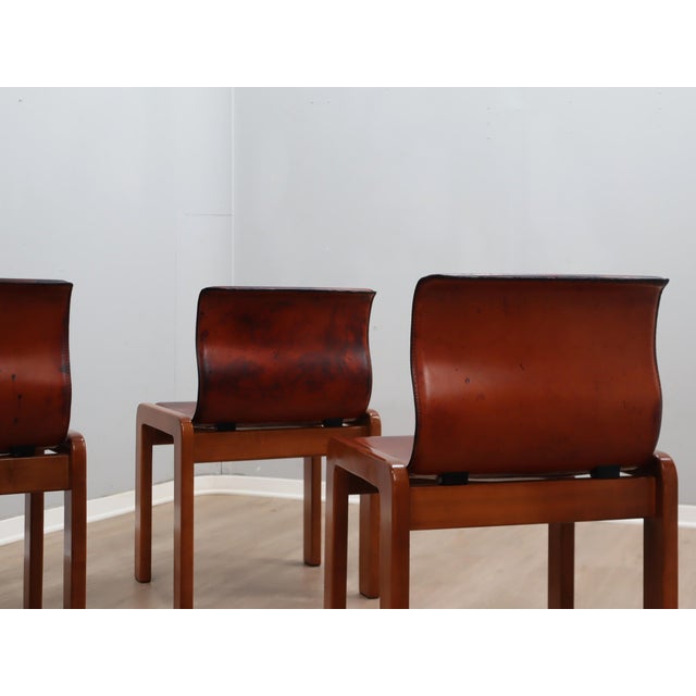 Brown Curved Wood & Leather Chairs from Afra & Tobia Scarpa, 1970s, Set of 4 For Sale - Image 8 of 18