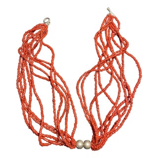 Vintage Mediterranean Seed Bead and Sterling Silver Beaded Accents For Sale