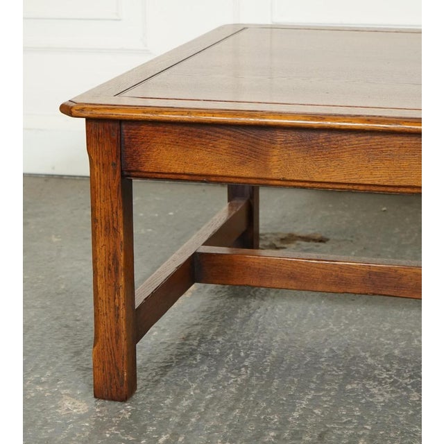Wood Large Vintage Oak Coffee Table with Grain Oak Top and H Frame For Sale - Image 7 of 16
