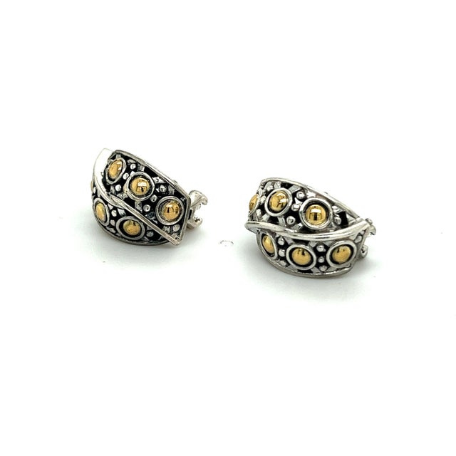 Metal 1990s Pair of John Hardy Estate Jaisalmer Belly Earrings with Omega Back 18k G Sterling Silver For Sale - Image 7 of 7