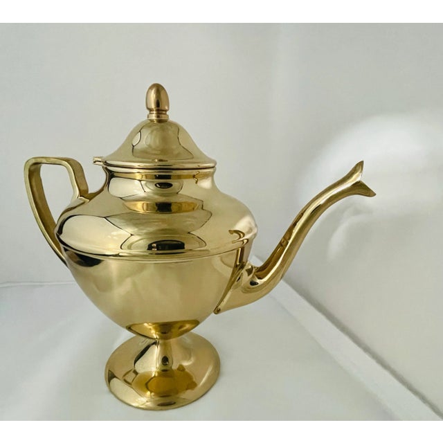 Vintage Mirror Finish Gold-Tone Tea Pot For Sale - Image 4 of 6