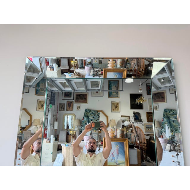 Chrome Large 1960’s Vintage Hollywood Regency Style Beveled Glass Wall Mirror For Sale - Image 8 of 12