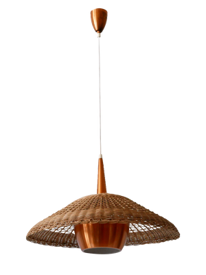 Large Modern Rattan & Copper Pendant Lamp, 1970s