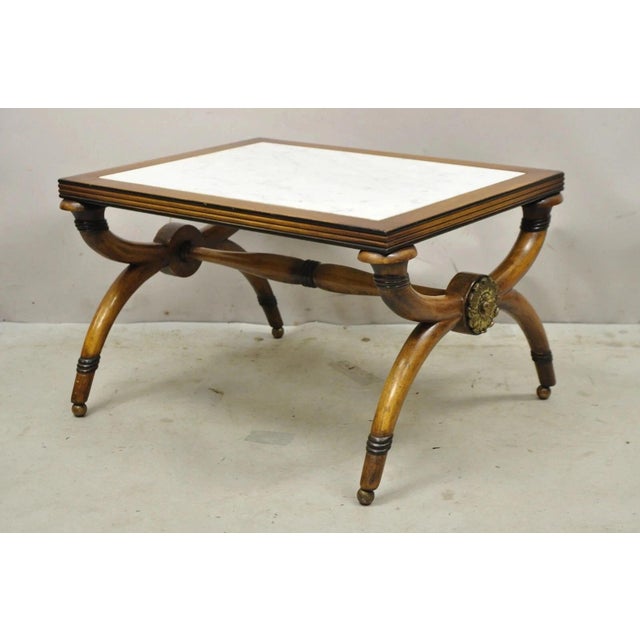 Vintage Italian Neoclassical Low Marble Top Curule X-Frame Accent Side Table For Sale - Image 11 of 11