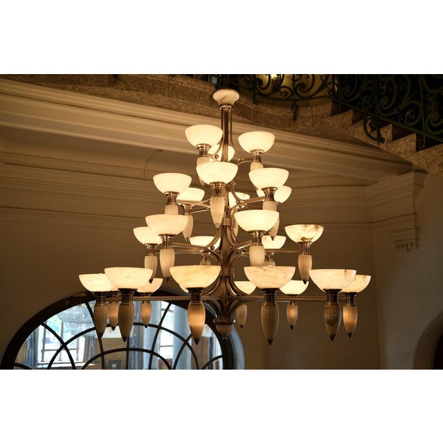 Art Deco Chandelier with Alabaster Bowls and Illuminated Cones, 1990s For Sale - Image 4 of 18