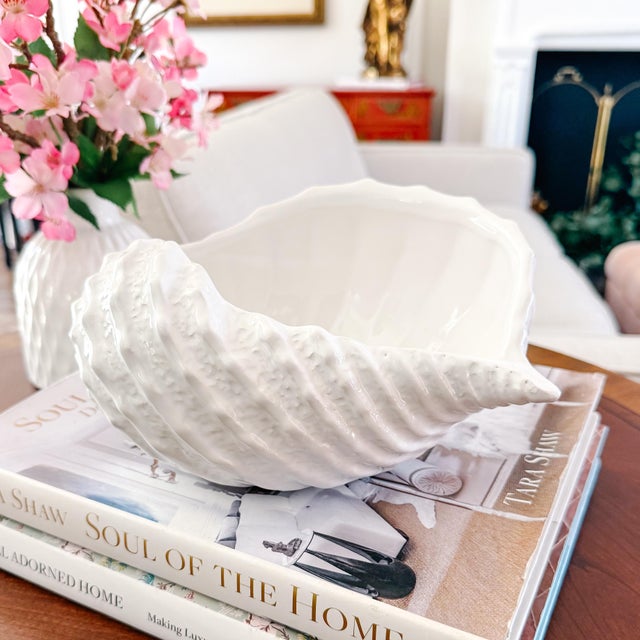 Ceramic Italian Bassano White Ceramic Conch Shell Bowl – Decorative Planter or Serving Dish For Sale - Image 7 of 7