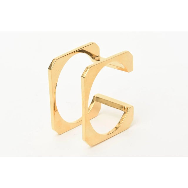 1980s Vintage Gold Plated Sculptural and Architectural Modernist Cuff Bracelet For Sale - Image 5 of 10