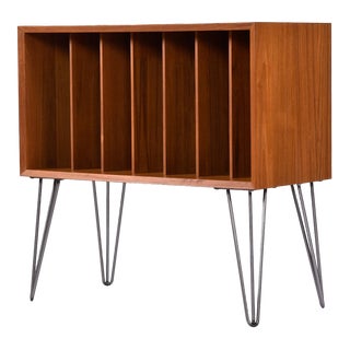 Poul Cadovius Danish Teak Record Cabinet With Dividers on Hairpin Legs For Sale