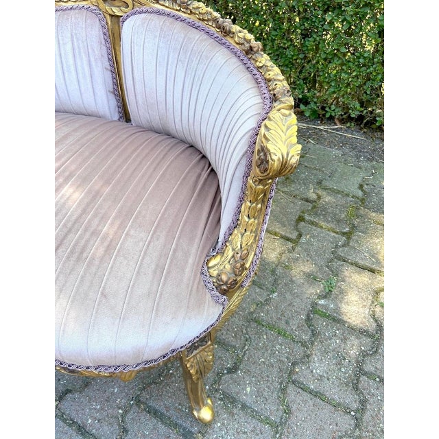 Pink 1950s French Louis XVI Pink Velvet Corner Settee For Sale - Image 8 of 16