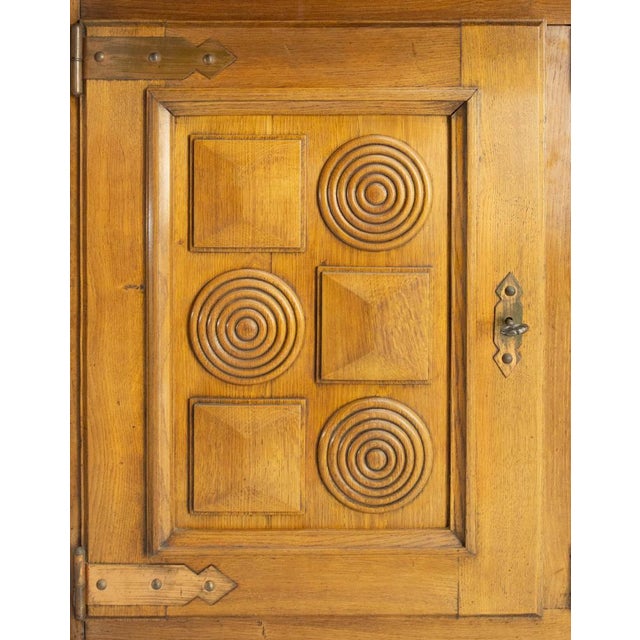 19th Century French Deux Corps Buffet Oak and Copper Cabinet by Dudouyt, 1940s For Sale - Image 17 of 18