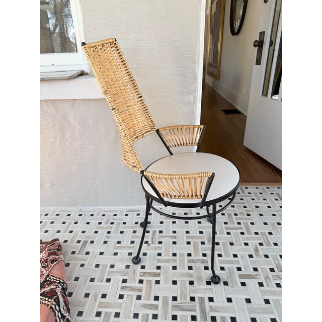 Onyx Vintage Dining Set- Wrought Iron & Resin Wicker, Glass Top Table, 4 Chairs Attributed to Arthur Umanoff for Shaver Howard For Sale - Image 8 of 10