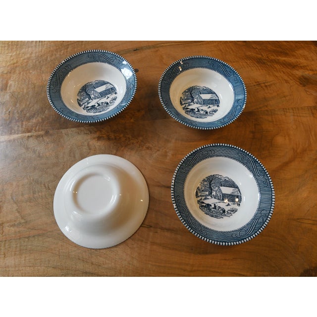 Currier & Ives by Royal China Vintage Blue & White Transferware Bowls For Sale - Image 4 of 4