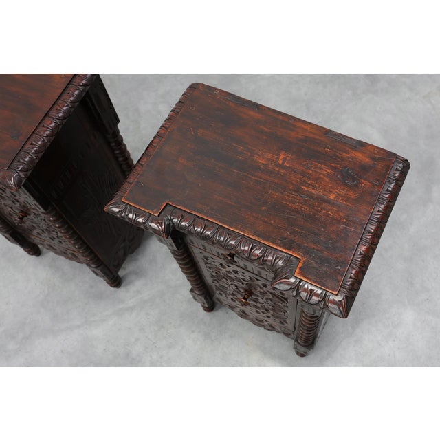 Oak Breton Carved Bedside Cabinets, France, 1890s, Set of 2 For Sale - Image 14 of 15
