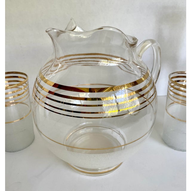 1940's Art Deco Gold Striped Tall Glasses and Pitcher Set For Sale - Image 4 of 9