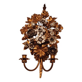 Hand-Forged Gold-Plated and Silver-Plated Candle Wall Lamps by S. Salvadori, 1950s For Sale