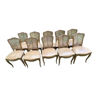 Mid 20th Century French Provincial Dining Chairs in Walnut- Set of 10 For Sale