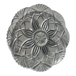 1980s Heavy Clear Crystal Platter With a Flower Pattern