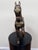 Large mid-century carved fruitwood horse sculpture with applied brass and copper-toned metalwork, retaining a “Made in...