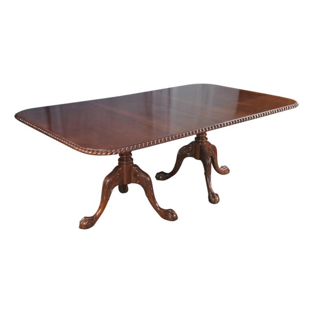 Late 20th Century English Chippendale Style Carved Mahogany Dining Table Ball & Claw For Sale