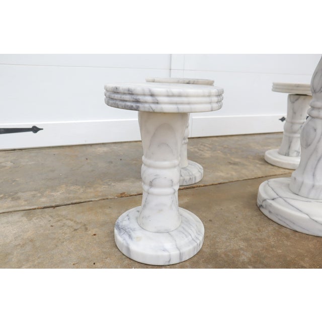 1960s Vintage Italian Solid Carrara Marble Pedestal Dining Table With 6 Stools Garden Bistro 50's 60's Hollywood Regency Neoclassical For Sale - Image 5 of 11