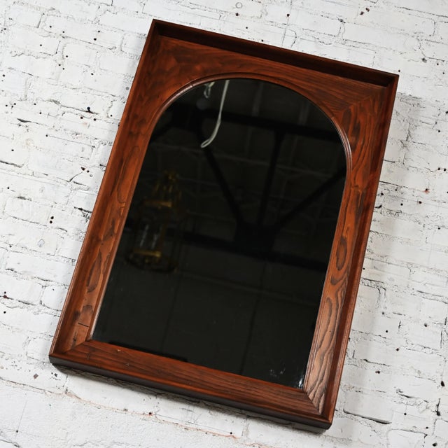 Dillingham Manufacturing Company Mid Century Modern Framed Arch Mirror by Dillingham Pecky Cypress With Walnut Trim For Sale - Image 4 of 12