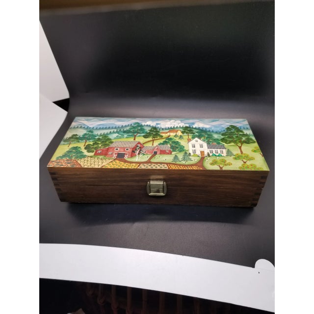 Beautiful Vintage H. E. Stiles Product Wood Box With Farm Scene
