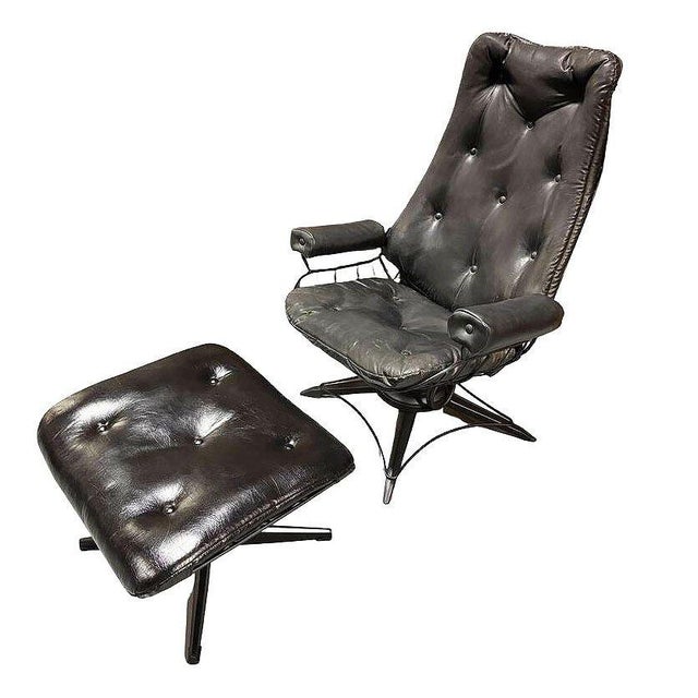 MCM Model 90 "Riviera" Swivel Springer Iron Lounge Chair W/ Ottoman by Homecrest For Sale - Image 4 of 15