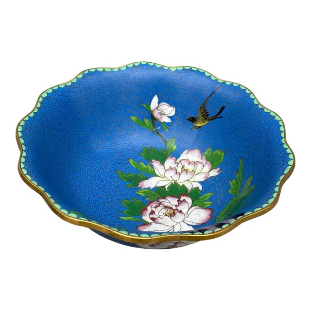 Vintage Chinese Cloisonne Floral Bowl For Sale