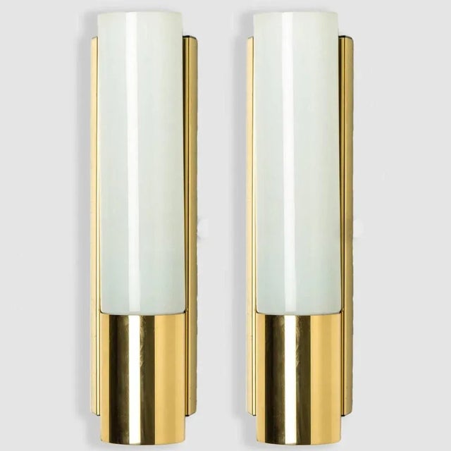 Pair of opaline glass wall lights by glashütte limburg, 1970. Please note the price is for a pair of two pieces....