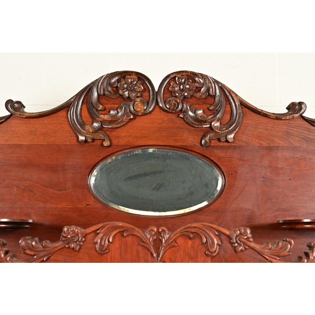 Wood Antique Victorian Carved Cherry Wood Two-Door Bookcase Cabinet, Circa 1880s For Sale - Image 7 of 12