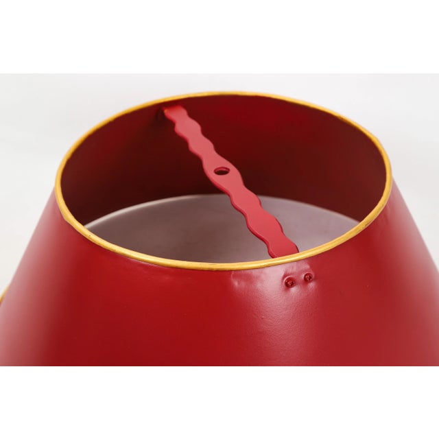Art Deco Vintage Red Tole Lampshade With Gold Rim For Sale - Image 3 of 6