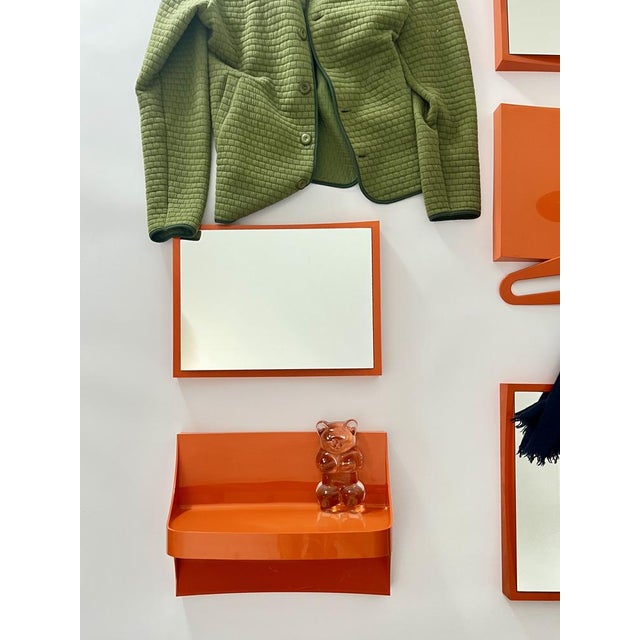 German Orange Plastic Wall Cabinet with 4 Mirrors, Coat Racks & Shelves, 1960s, Set of 14 For Sale - Image 4 of 11