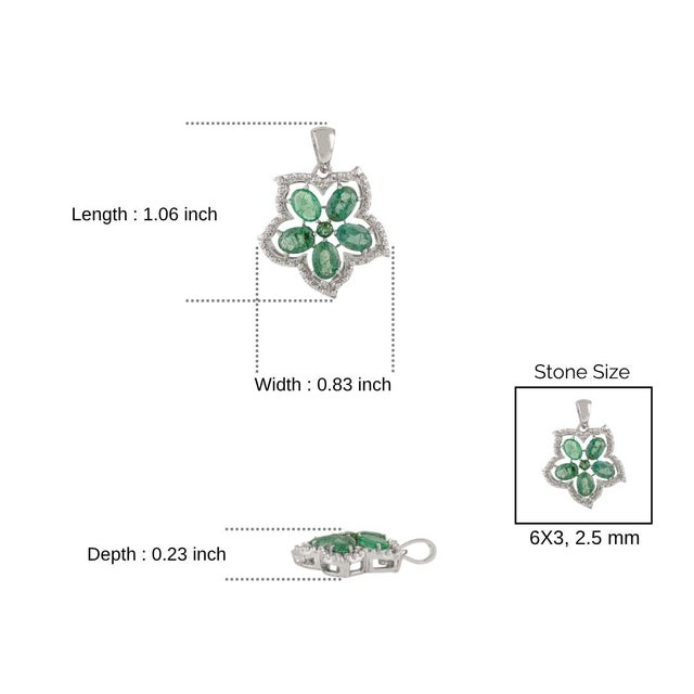 Green Contemporary 925 Silver Daisy Flower Pendant With Emerald & Diamond - Birthday Gift by Carat&her For Sale - Image 8 of 10