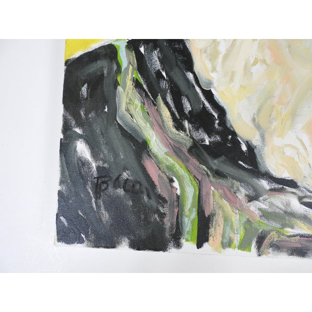 Textile Contemporary Portrait Painting of Man Yellow Background For Sale - Image 7 of 7