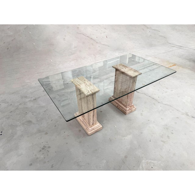 Glass Marina Dining Table in Pink and Brown Jara Travertine Marble, 1989 For Sale - Image 7 of 16