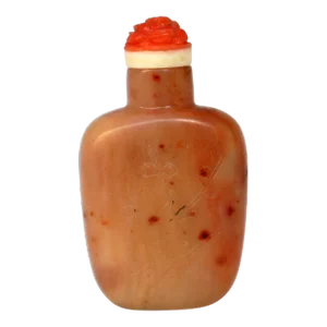 Vintage Apricoat Agate Snuff Bottle With Carving of Plum Blossoms and Bamboo