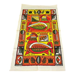 Mid-Century Era Georges Briard Rooster Print Silkscreened Linen Tea Towel For Sale