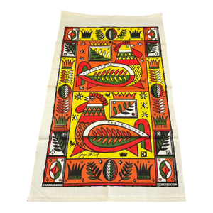 Mid-Century Era Georges Briard Rooster Print Silkscreened Linen Tea Towel