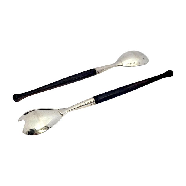 Metal Mid 20th Century Jacob Grimminger Mid-Century German Sterling Silver and Hardwood Serving Set For Sale - Image 7 of 9