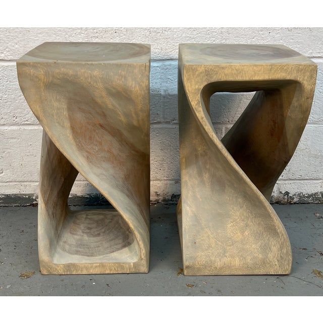 Late 20th Century Organic Modern Hand-Carved Sculptural Wood Side Tables For Sale - Image 4 of 10