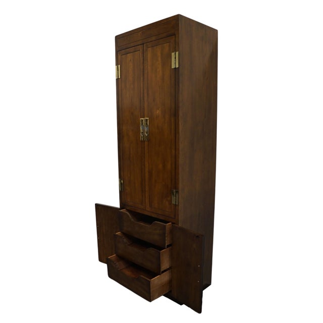 Wood Henredon Furniture Solid Walnut Campaign Style 26" Cabinet Bookcase / Wall Unit For Sale - Image 7 of 12