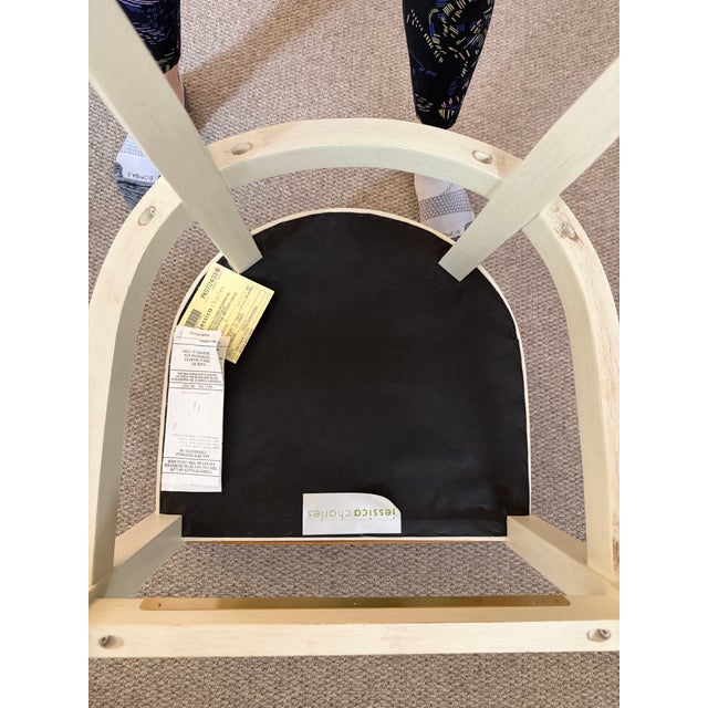 2020s Custom Counter Stools by Jessica Charles — Toffee Leather, Antique White Frame, Brass Footrest (Set of 3) For Sale - Image 5 of 10