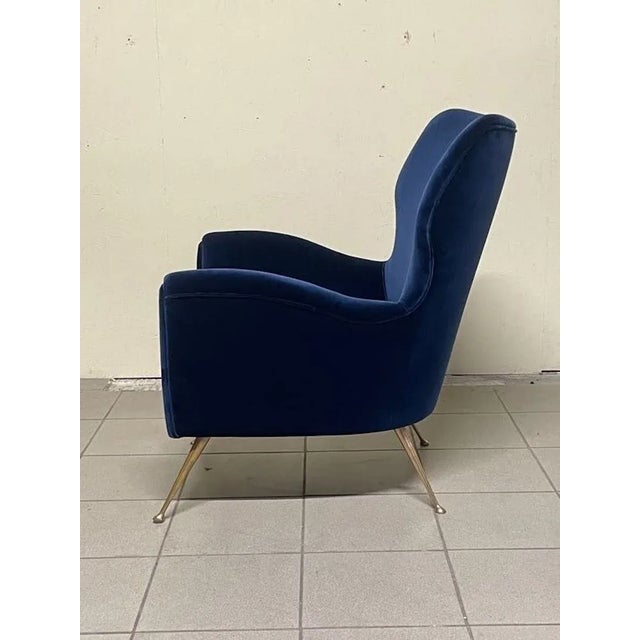 Vintage Lounge Chair in Blue Velvet, 1950s For Sale - Image 12 of 18