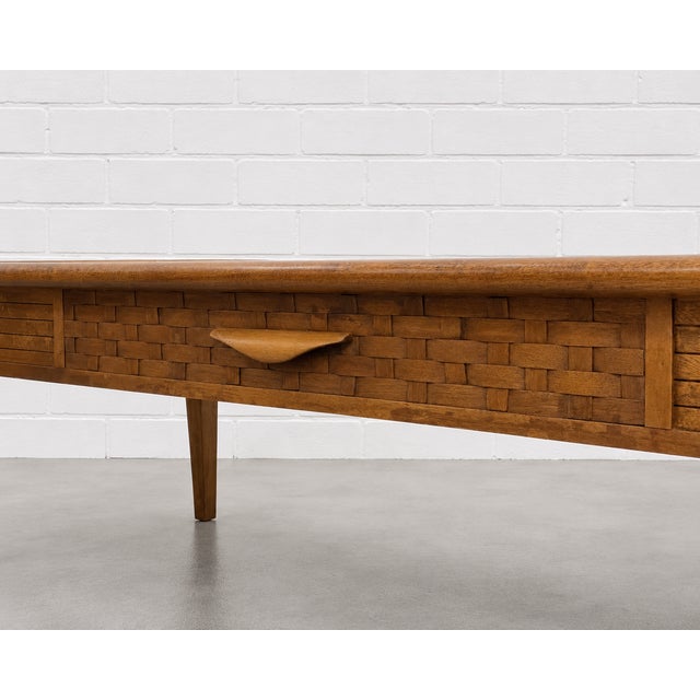Lane Furniture Mid Century Modern Walnut + Smoked Glass Coffee Table by Lane Furniture For Sale - Image 4 of 8