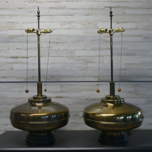 Mid 20th Century Authentic Marbro Monumental Brass Table Lamps With Original Pleated Shades - a Pair For Sale - Image 15 of 18