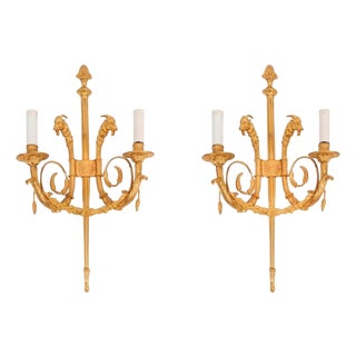 Antique French Neo-Classical Ormolu Wall Lights, 1800s, Set of 2 For Sale