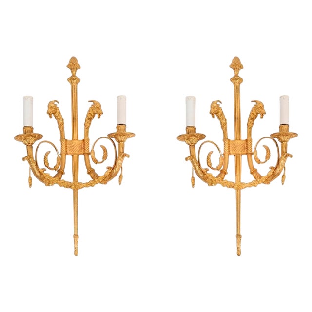 Antique French Neo-Classical Ormolu Wall Lights, 1800s, Set of 2 For Sale