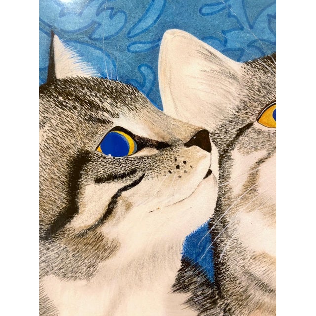 Contemporary Late 20th Century Gray Tabby Cats Original Painting – Cat Lovers Art Decor Gift Framed Signed For Sale - Image 3 of 8