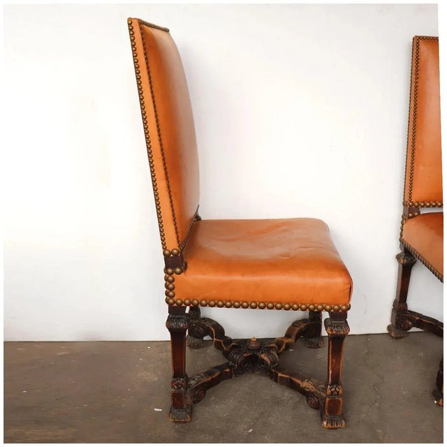 Late 19th Century French Renaissance Revival Leather Dining Side Chairs - Set of 4 For Sale - Image 5 of 13